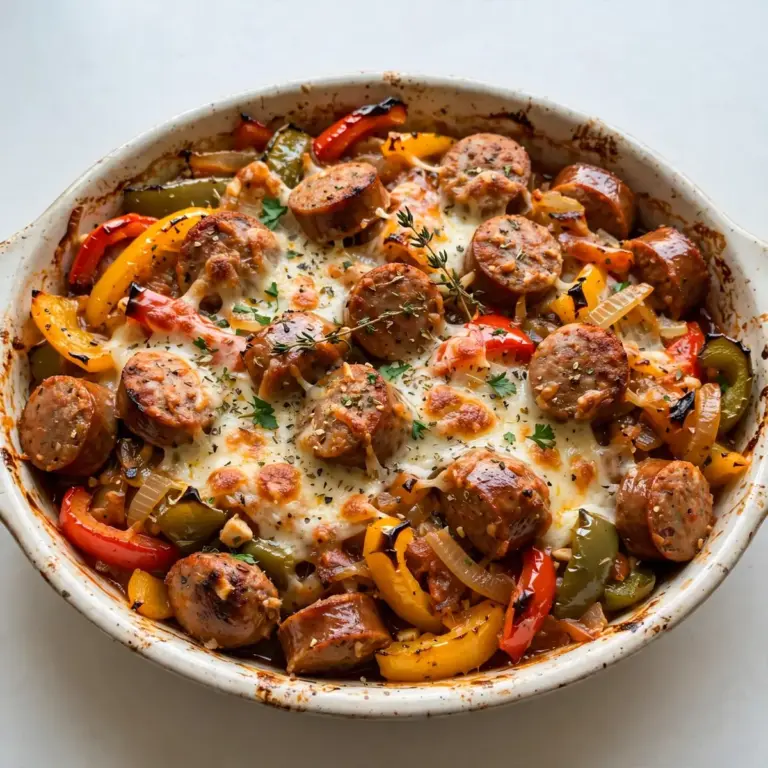 Easy One Pan Turkey Sausage and Bell Pepper Bake