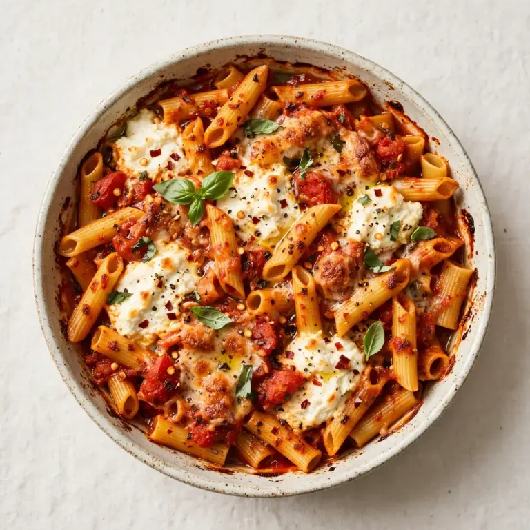 Easy Weeknight Spicy Tomato Ricotta Baked Pasta