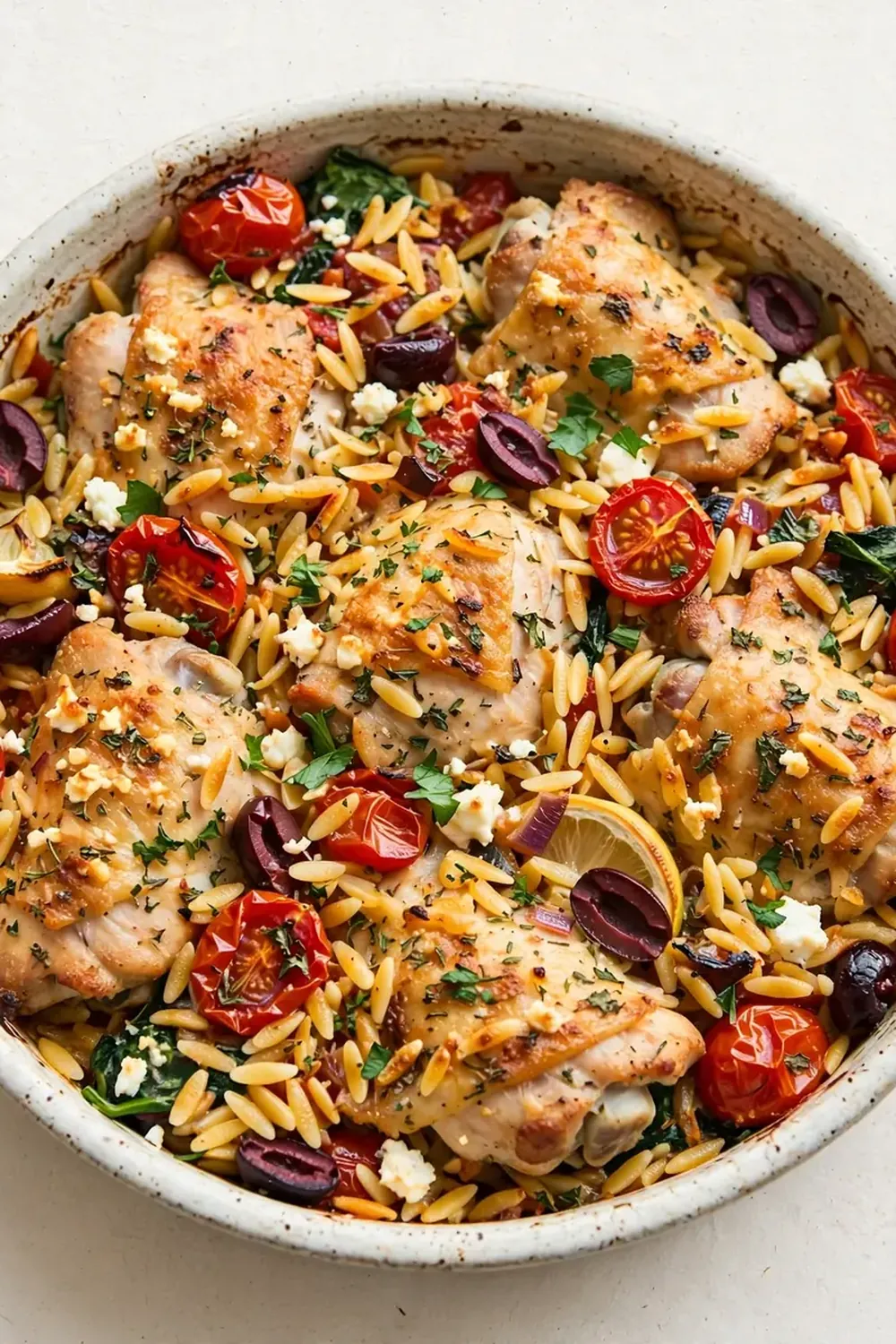 Mediterranean Chicken and Orzo Bake