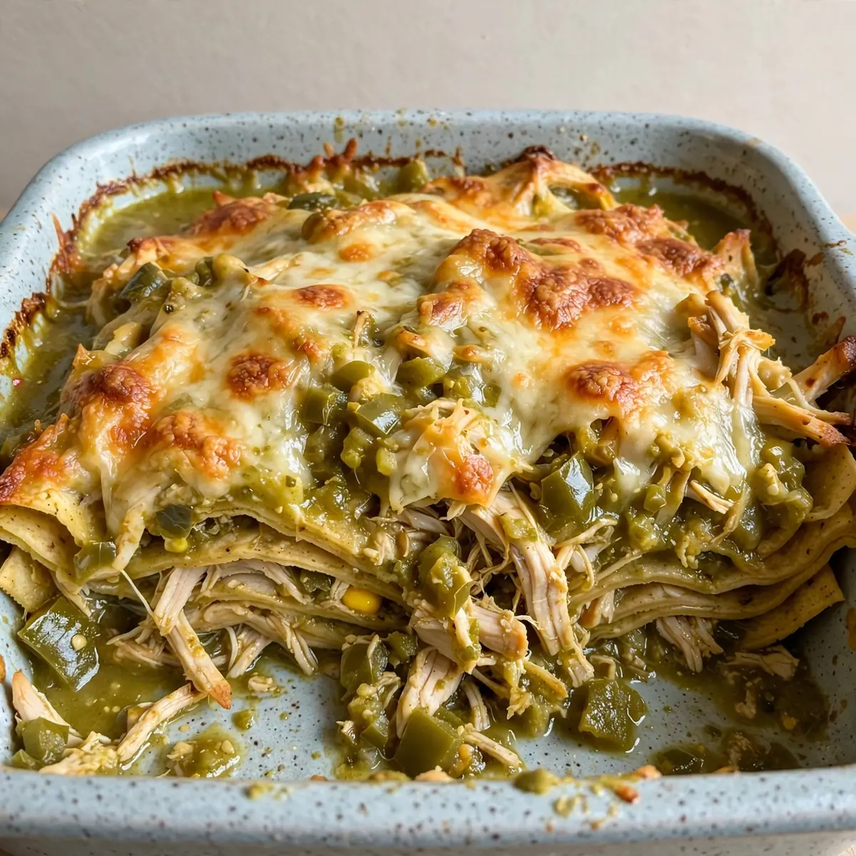 Quick Weeknight Green Chile Chicken Enchilada Casserole