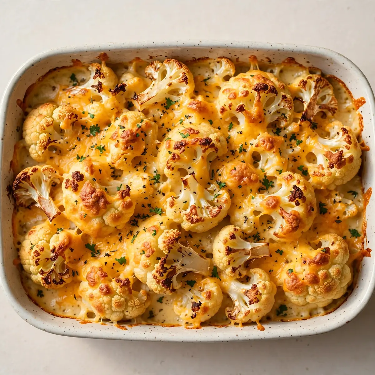 Quick Weeknight Roasted Cauliflower and Cheddar Bake